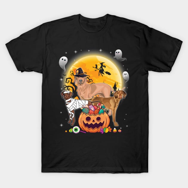 Vizsla Dog Mummy Witch Moon Ghosts Happy Halloween Thanksgiving Merry Christmas Day T-Shirt by joandraelliot